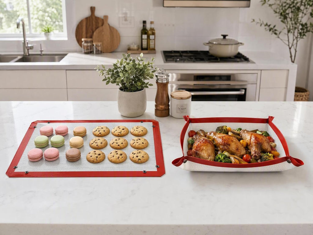 Locking Dials Silicone Fiber Baking Mat to Prevent Leaks, Nonstick Reusable Heat Resistant Baking Sheet Corners Snap Together to Form Leakproof Oven Liner
