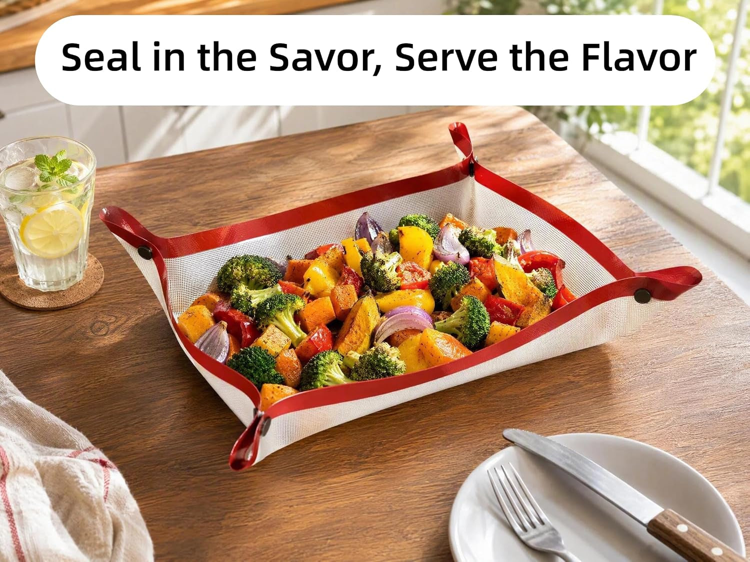 Locking Dials Silicone Fiber Baking Mat to Prevent Leaks, Nonstick Reusable Heat Resistant Baking Sheet Corners Snap Together to Form Leakproof Oven Liner
