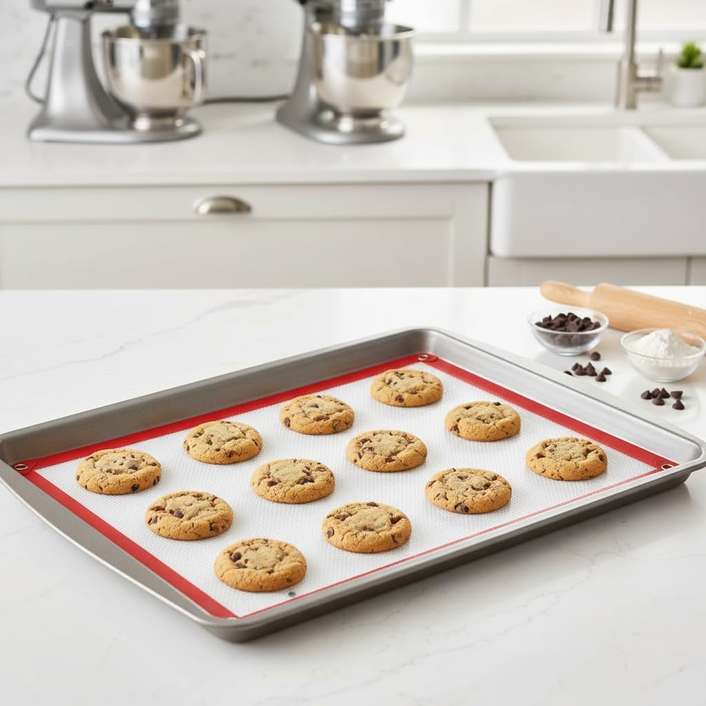 Locking Dials Silicone Fiber Baking Mat to Prevent Leaks, Nonstick Reusable Heat Resistant Baking Sheet Corners Snap Together to Form Leakproof Oven Liner