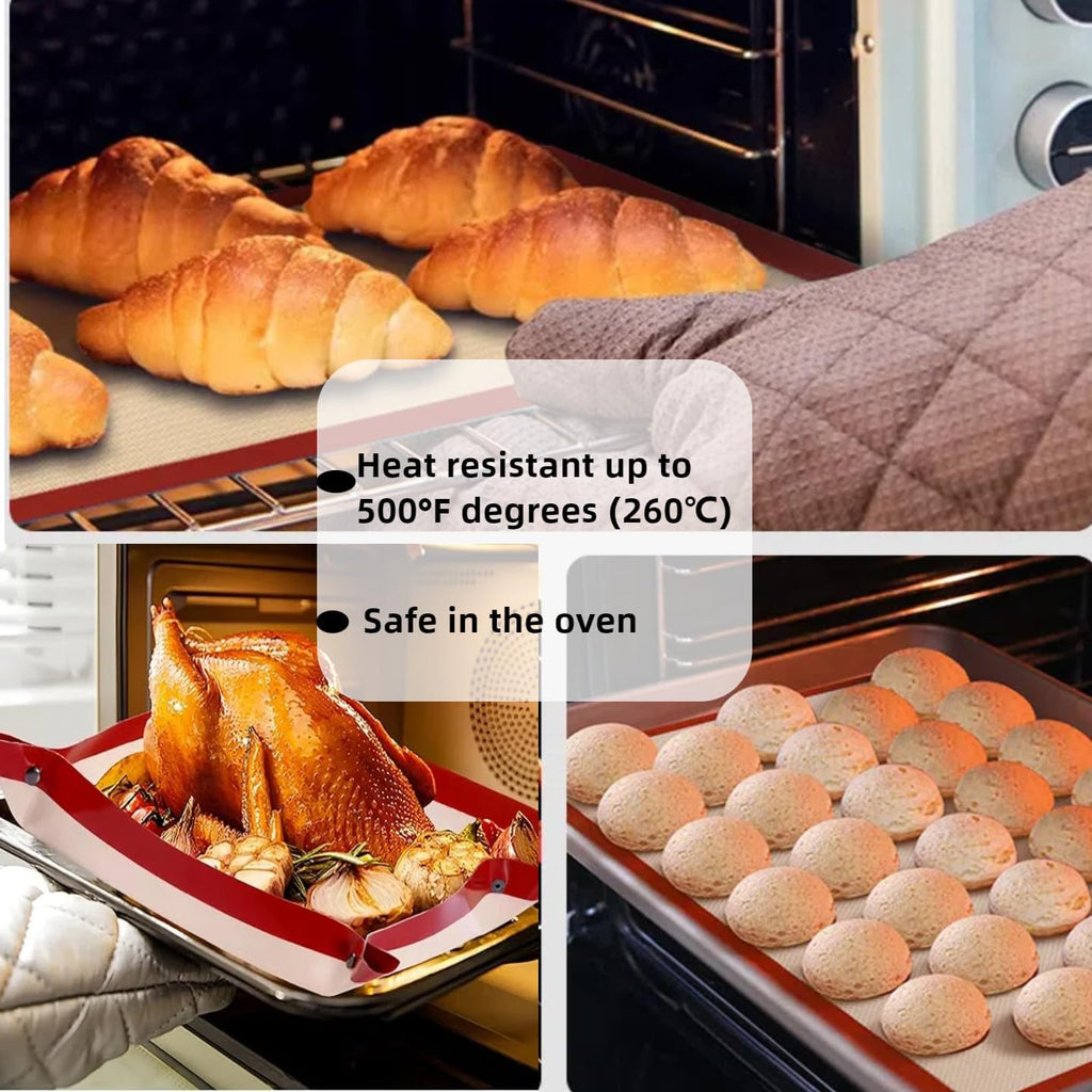 Locking Dials Silicone Fiber Baking Mat to Prevent Leaks, Nonstick Reusable Heat Resistant Baking Sheet Corners Snap Together to Form Leakproof Oven Liner